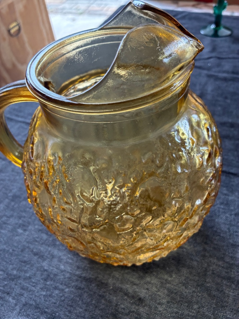 Amber Textured Glass Pitcher - Decorative Beverage Server